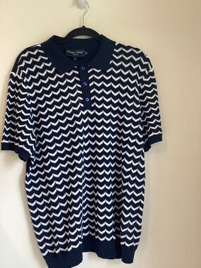 Paisley & Gray Polo Shirt Men’s Large Navy Blue White Chevron Knit Collard Shirt
